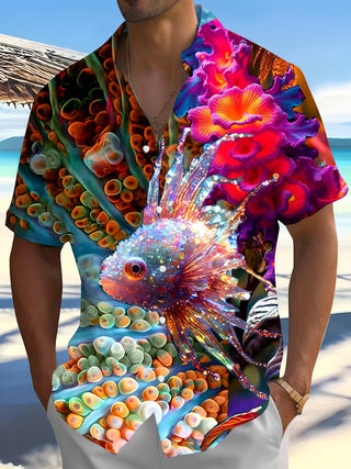 men's Hawaiian shirt front view tropical beach vacation