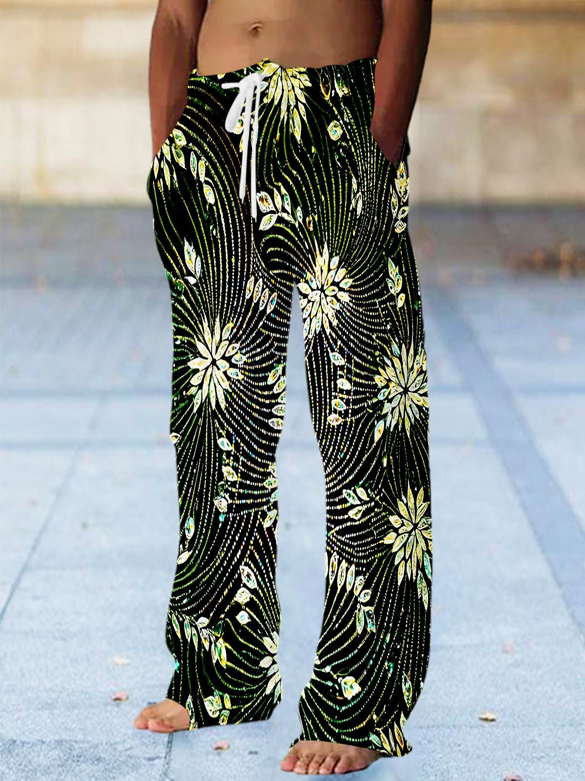 Sparkling Floral Men's Casual Elastic Waist Pants