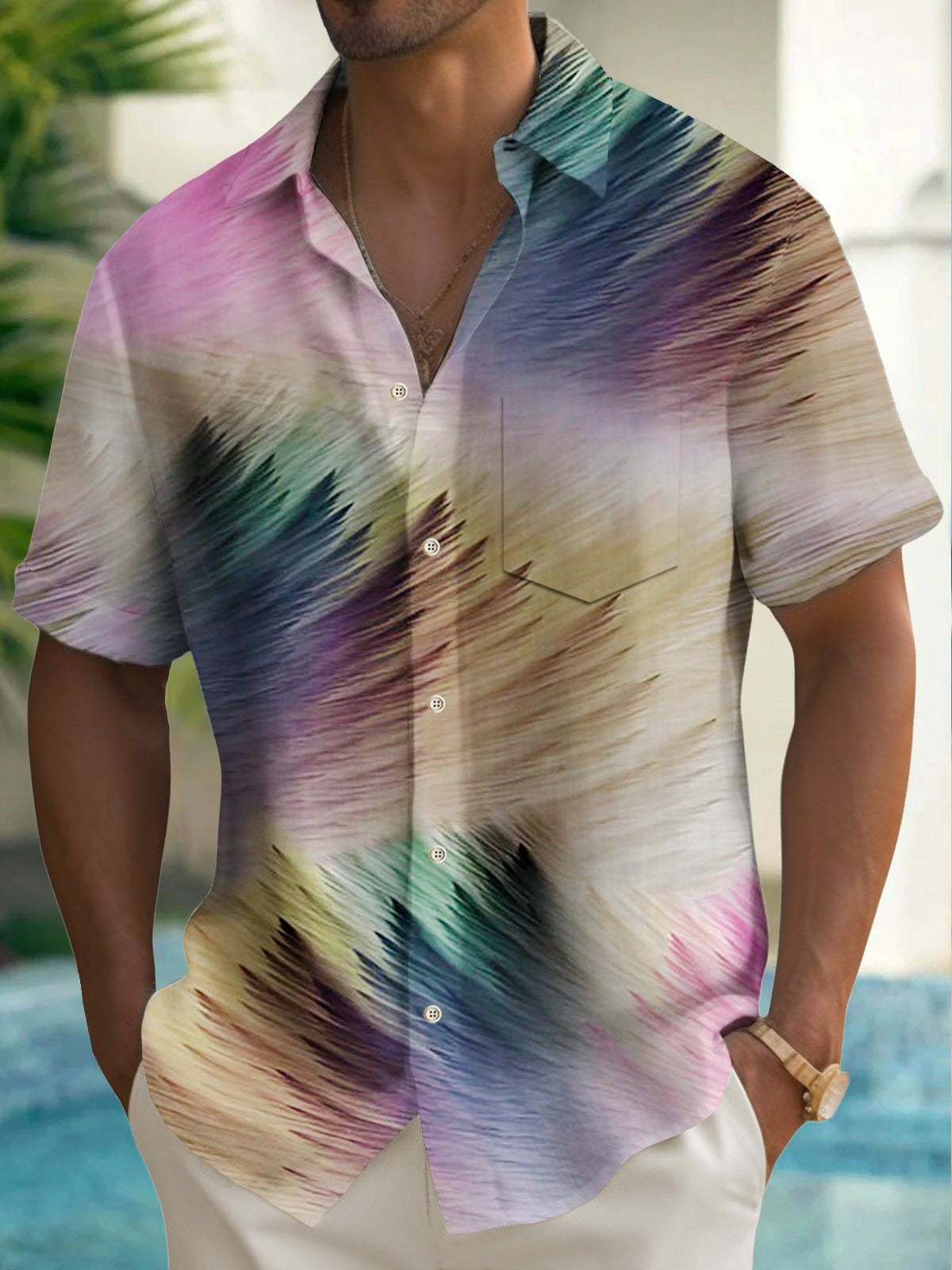 Abstract Gradient Men's Pocket Short Sleeve Shirts