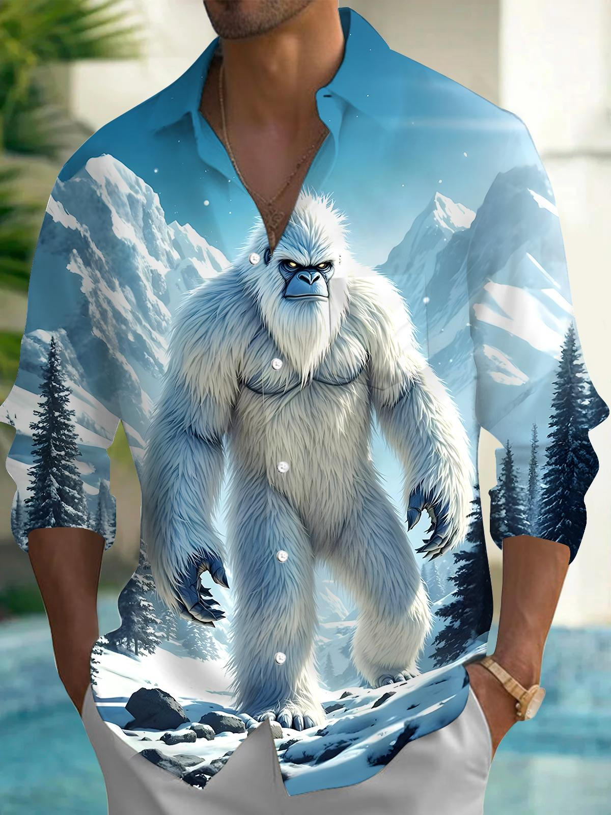 Winter Orangutan Men's Pocket Long Sleeve Shirts