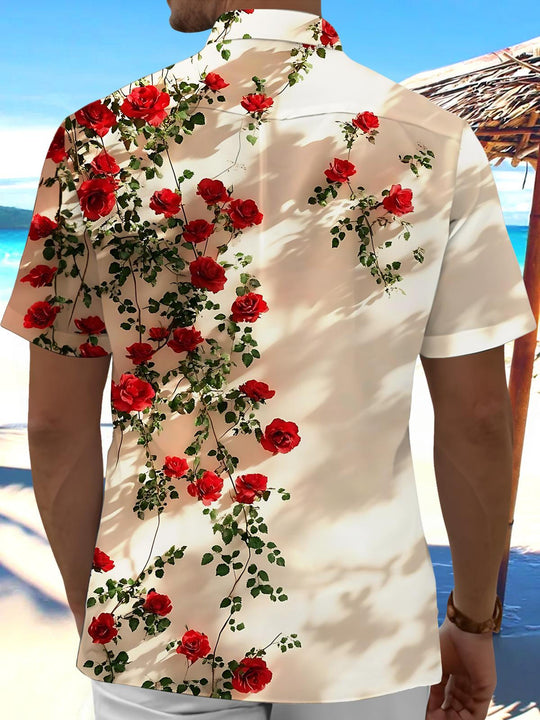 men's floral pocket short sleeve shirt back view