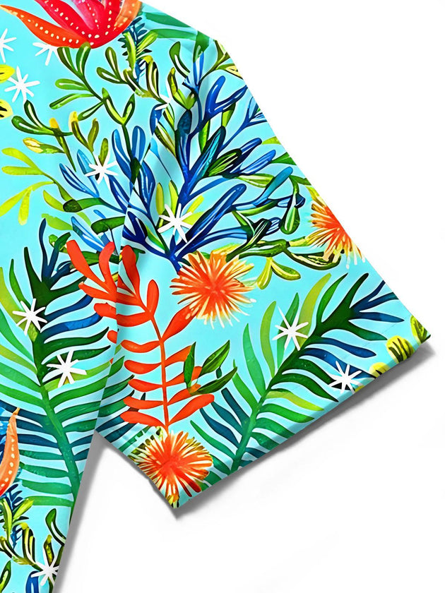 Hawaiian Tropical Floral Plant Men's Pocket Short Sleeve Shirts