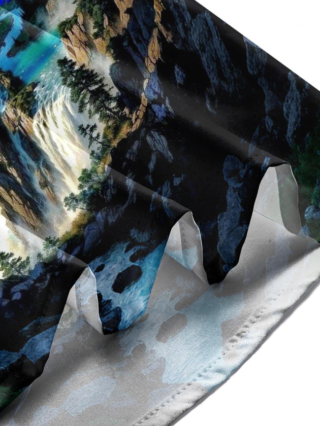 Men's ocean print short sleeve shirt lifestyle side view