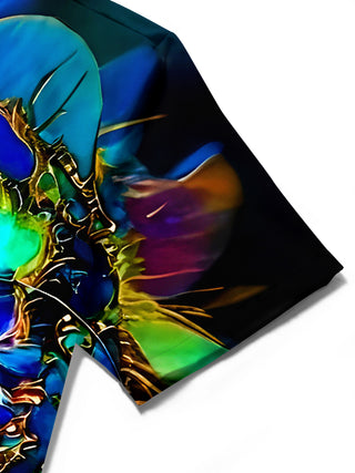Men's animal tiger print short sleeve shirt pocket detail close-up