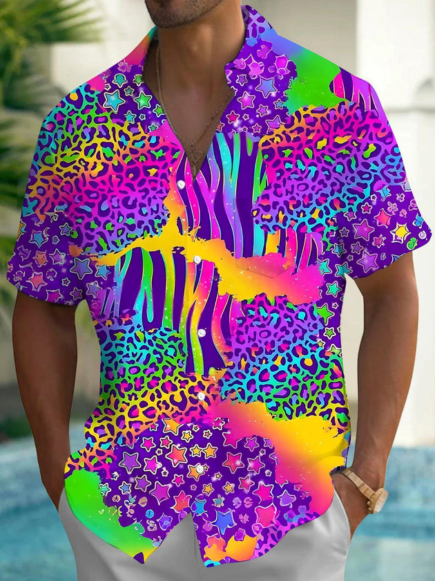 Tie Dye Leopard Men's Pocket Short Sleeve Shirts