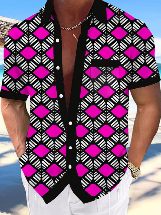 Men's geometric pocket short sleeve shirt front view