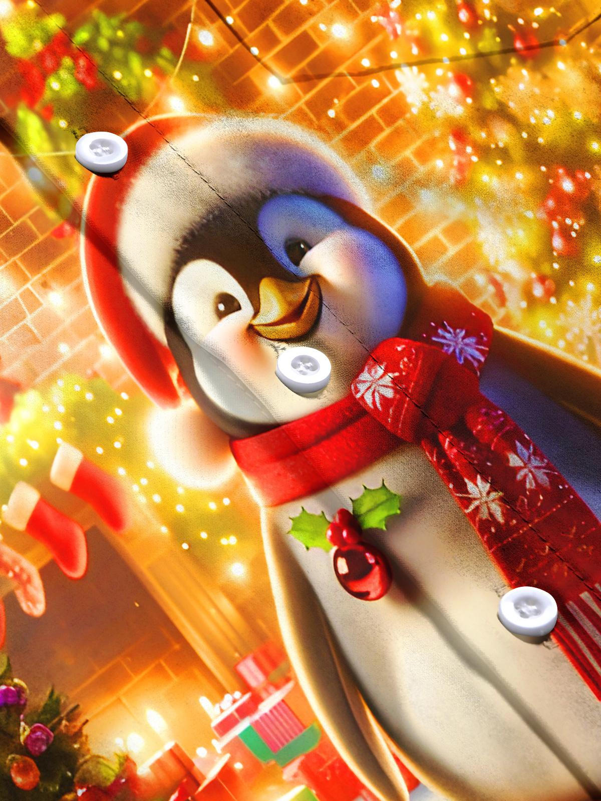 Funny Christmas Penguins Men's Pocket Long Sleeve Shirts