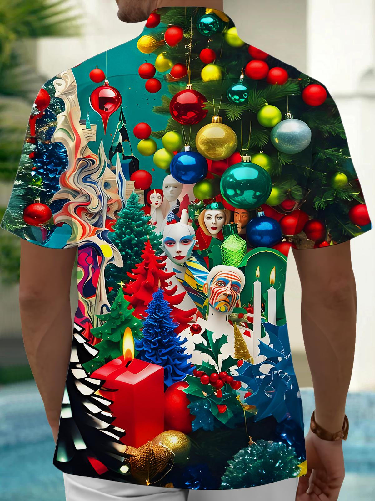 Fun Art Christmas Lights Faces Xmas Men's Pocket Short Sleeve Shirts