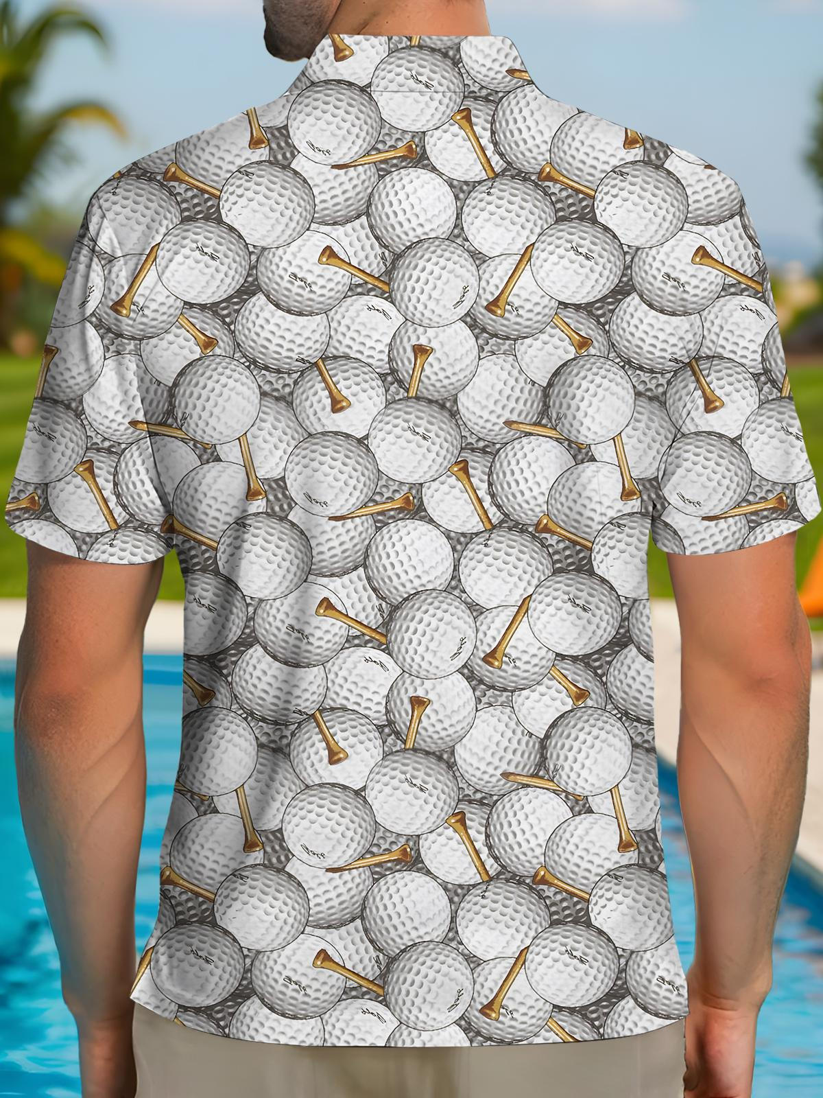 Golf Print Men's Short Sleeve Button Polo Shirt