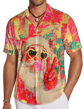Adaychic Men's Hawaiian Shirts Button Down Santa Printed Short Sleeve Lapel Hawaiian Shirt Loose Fit Summer Tops for Vacation security