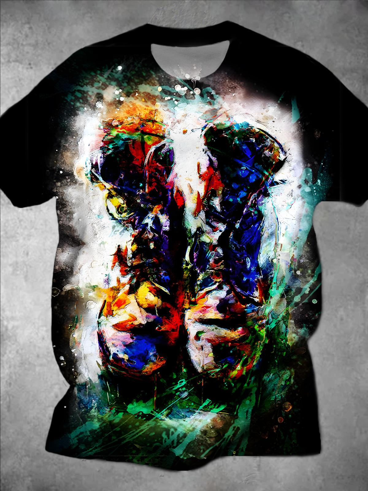 Oil Painting Art Print Round Neck Short Sleeve Men's T-shirt