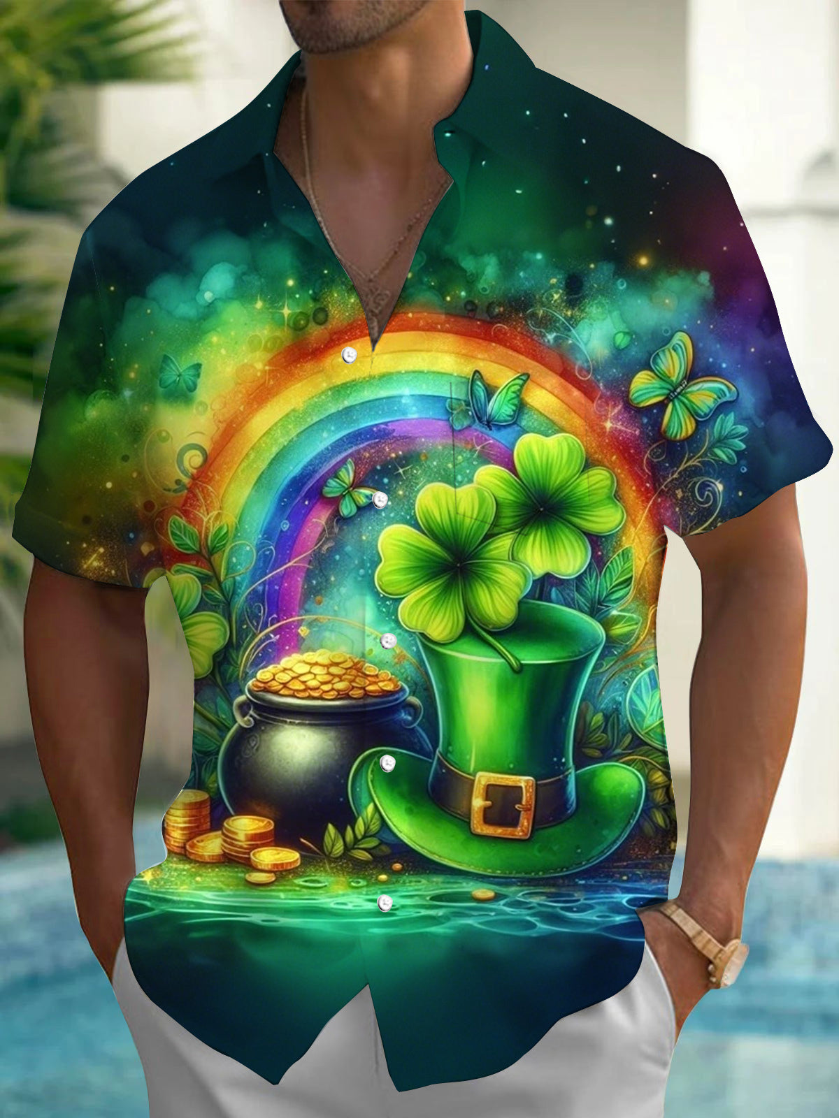 St. Patrick's Day Print Men's Pocket Short Sleeve Shirts