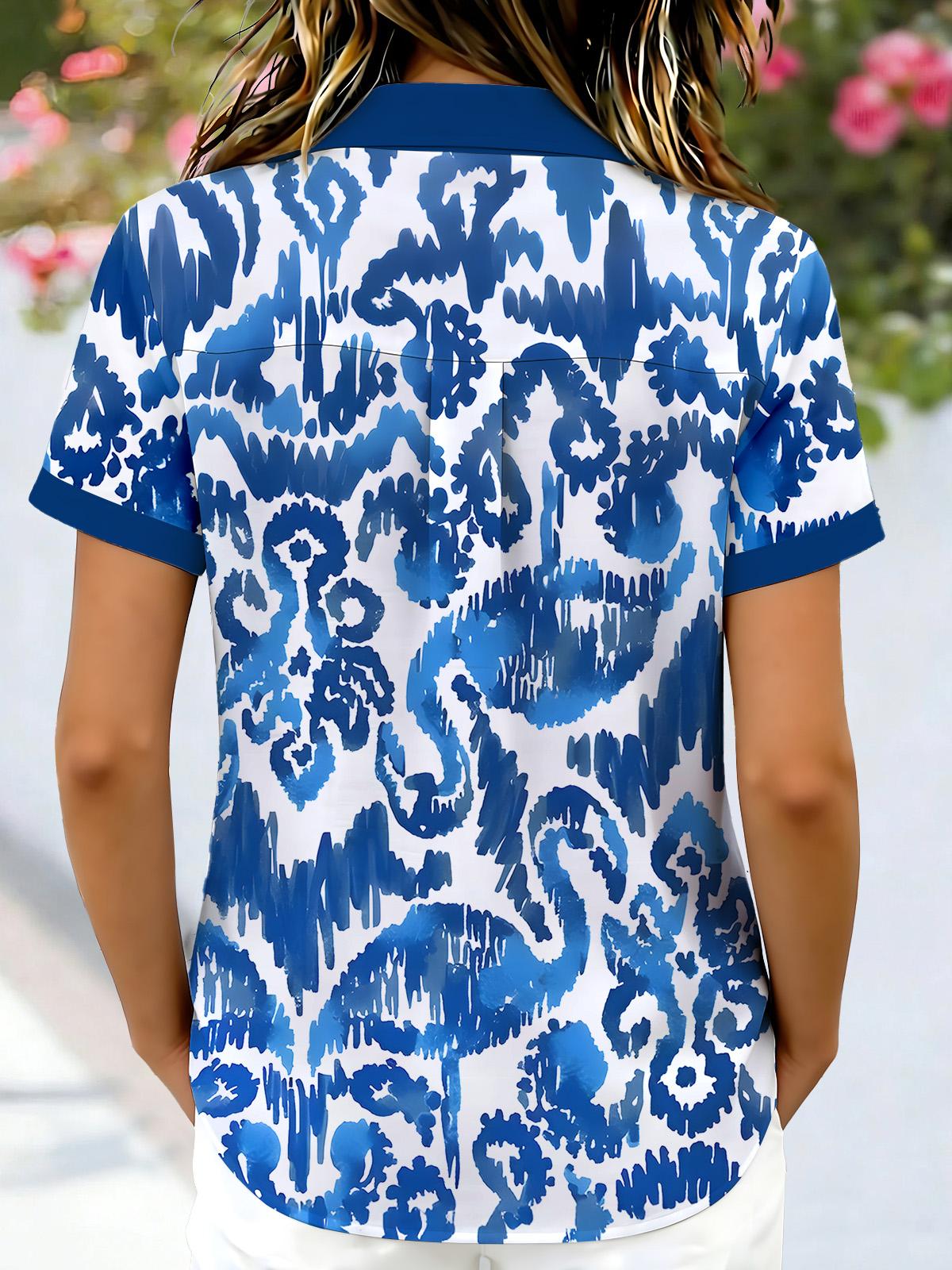 Women's back view short sleeve tropical shirt