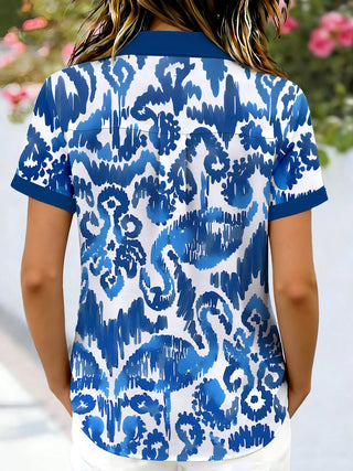 Women's back view short sleeve tropical shirt