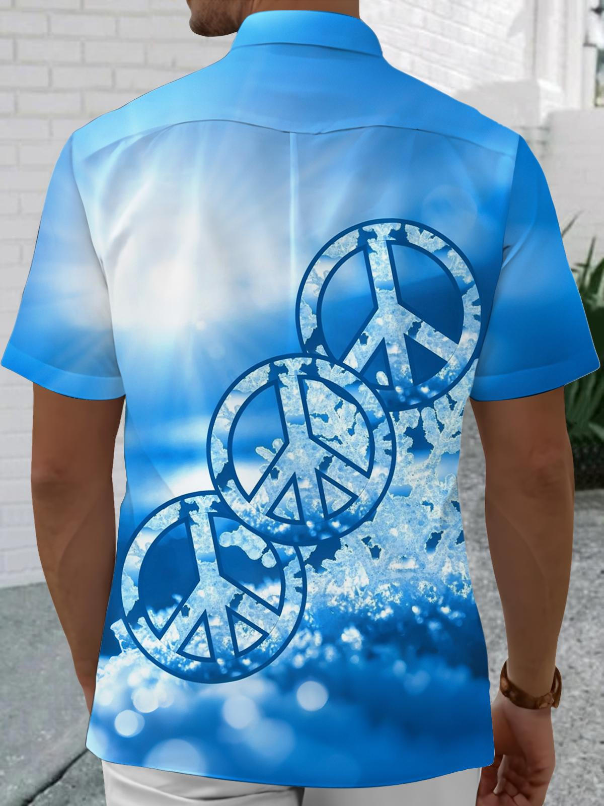 Snowflake Peace Logo Print Men's Pocket Short Sleeve Shirts