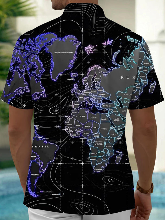 men's world map pattern shirt side view
