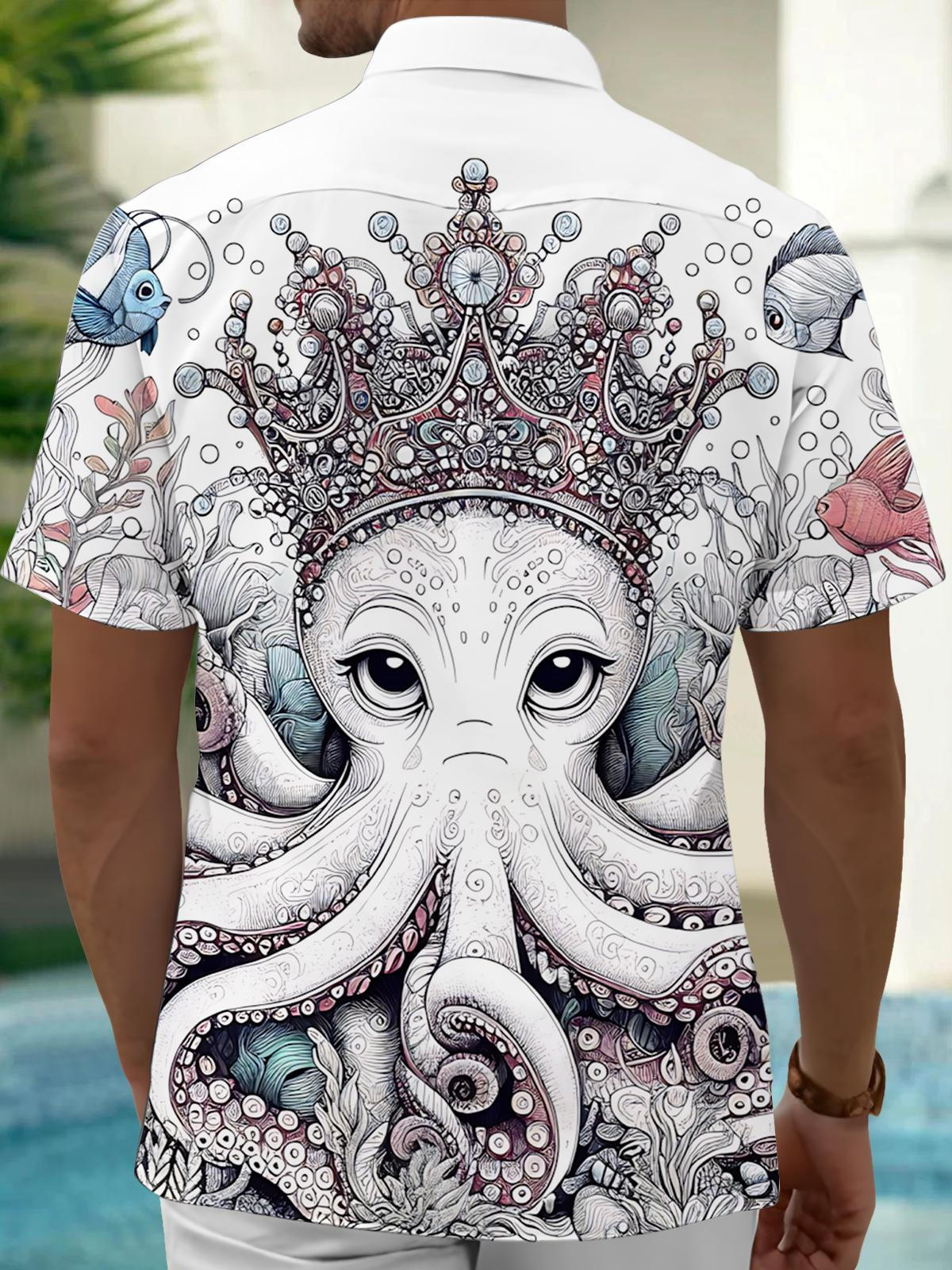 Octopus Marine Art Print Men's Pocket Short Sleeve Shirts