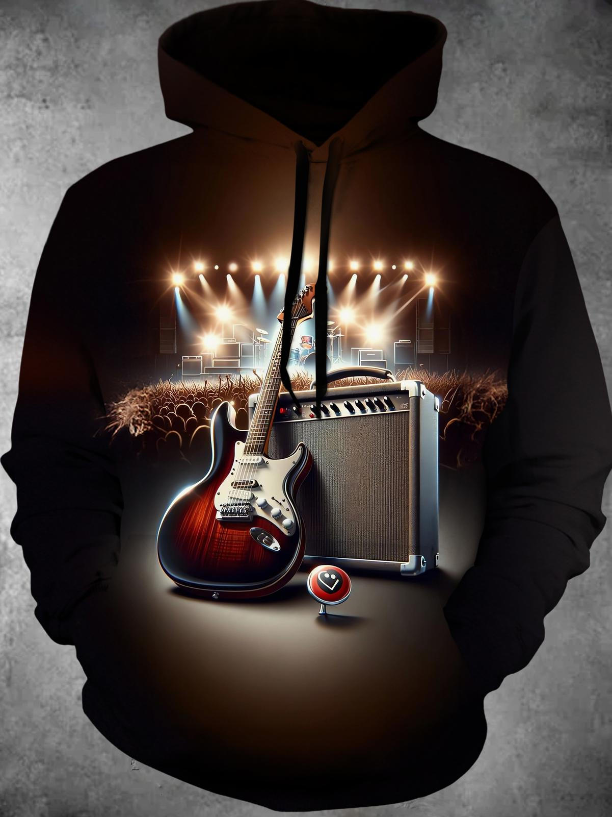 Guitar Long Sleeve Hooded Pocket Men's Top