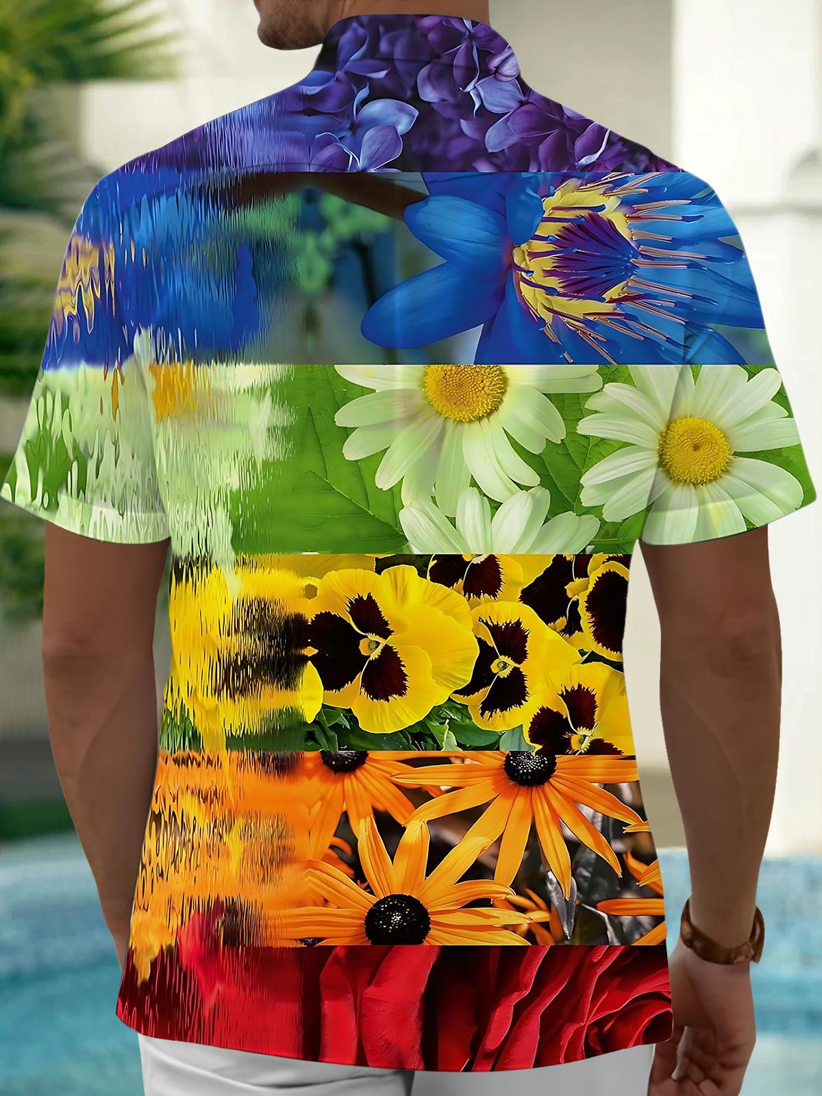 Floral Print Men's Pocket Short Sleeve Shirts