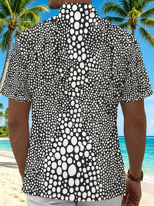 Men's black and white polka dot texture pocket short sleeve shirt back view