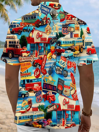 Men's retro print pocket short sleeve shirt back view