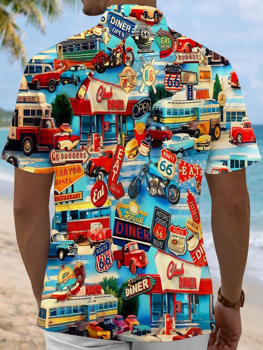 Men's retro print pocket short sleeve shirt back view