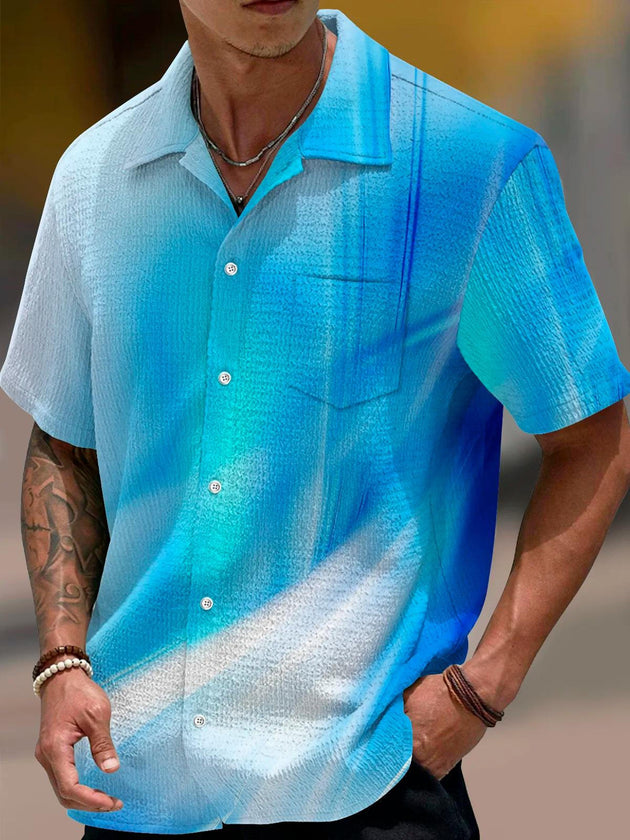 men's abstract print short sleeve Cuban collar shirt front view
