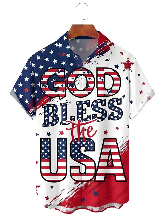 men's American flag print shirt front view Independence Day