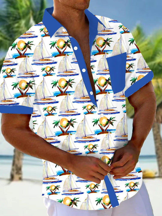 men's Hawaiian shirt front view tropical beach vacation