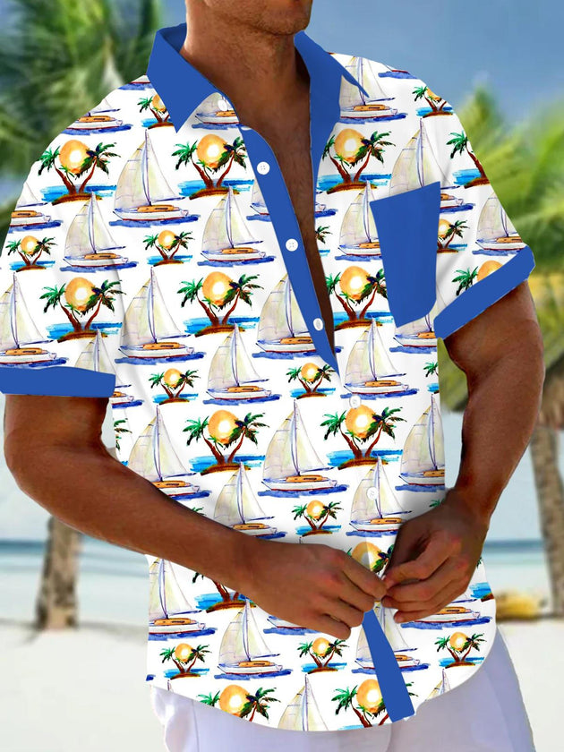 men's Hawaiian shirt front view tropical beach vacation