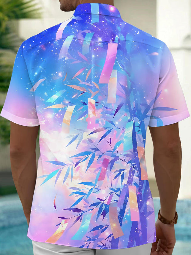 Men's tie dye Hawaiian short sleeve shirt back view