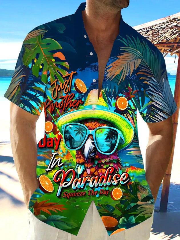 men's Hawaiian shirt front view tropical beach vacation