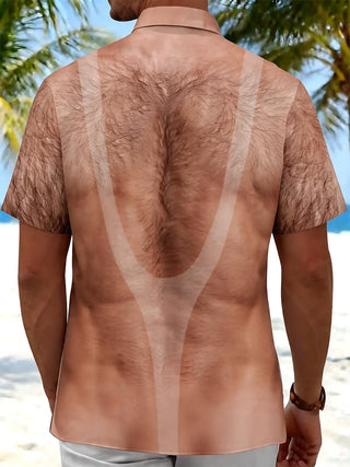 Men's funny muscle print pocket short sleeve shirt back view