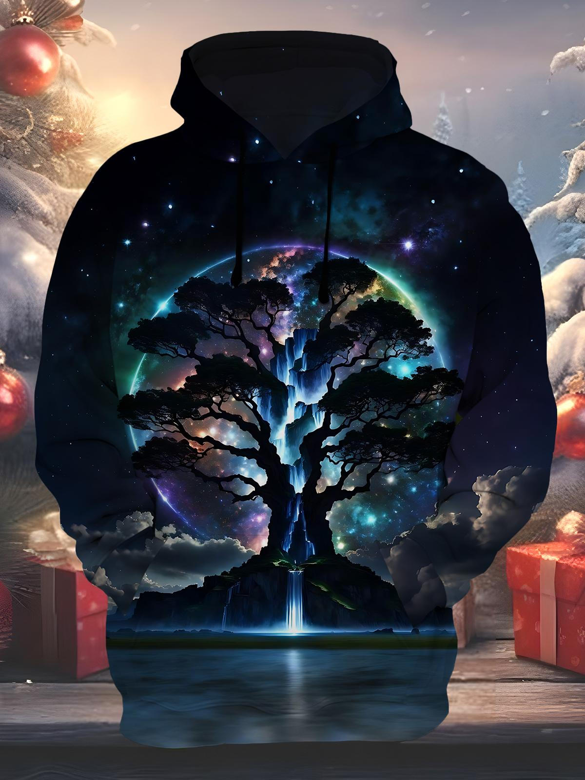 Tree Print Men's Long Sleeve Pocket Hoodies