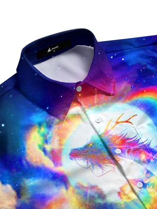 Men's Chinese dragon print half sleeve shirt side view