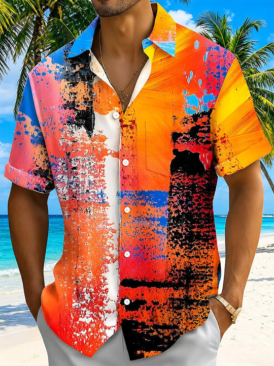 Art Abstract Colorful Splash Men's Pocket Short Sleeve Shirts