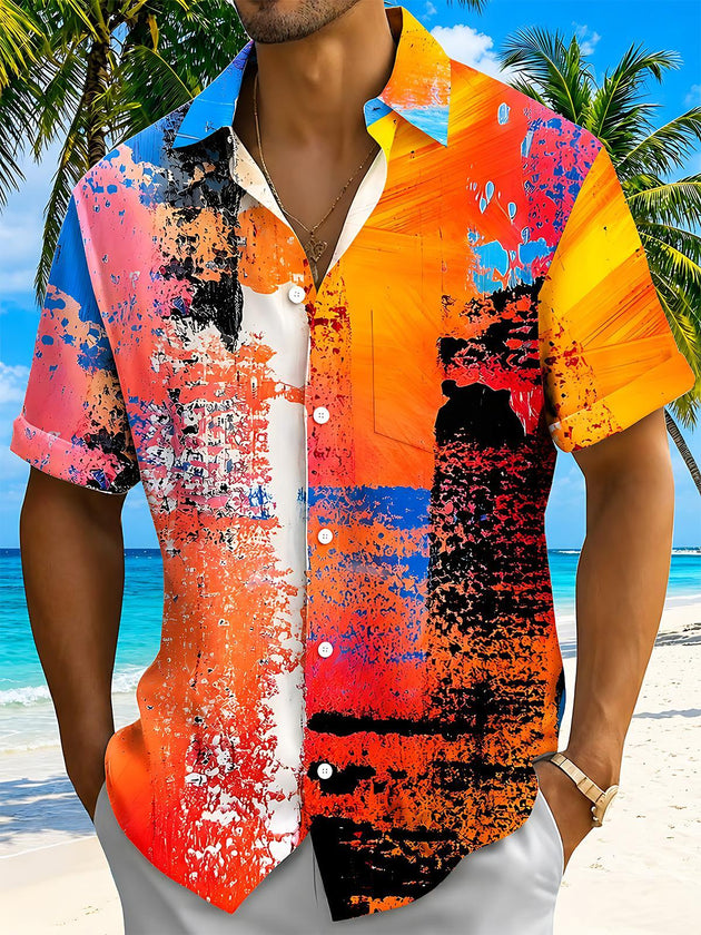 Art Abstract Colorful Splash Men's Pocket Short Sleeve Shirts