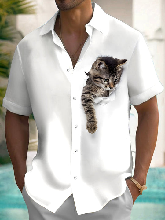 men's kitten pattern shirt back view