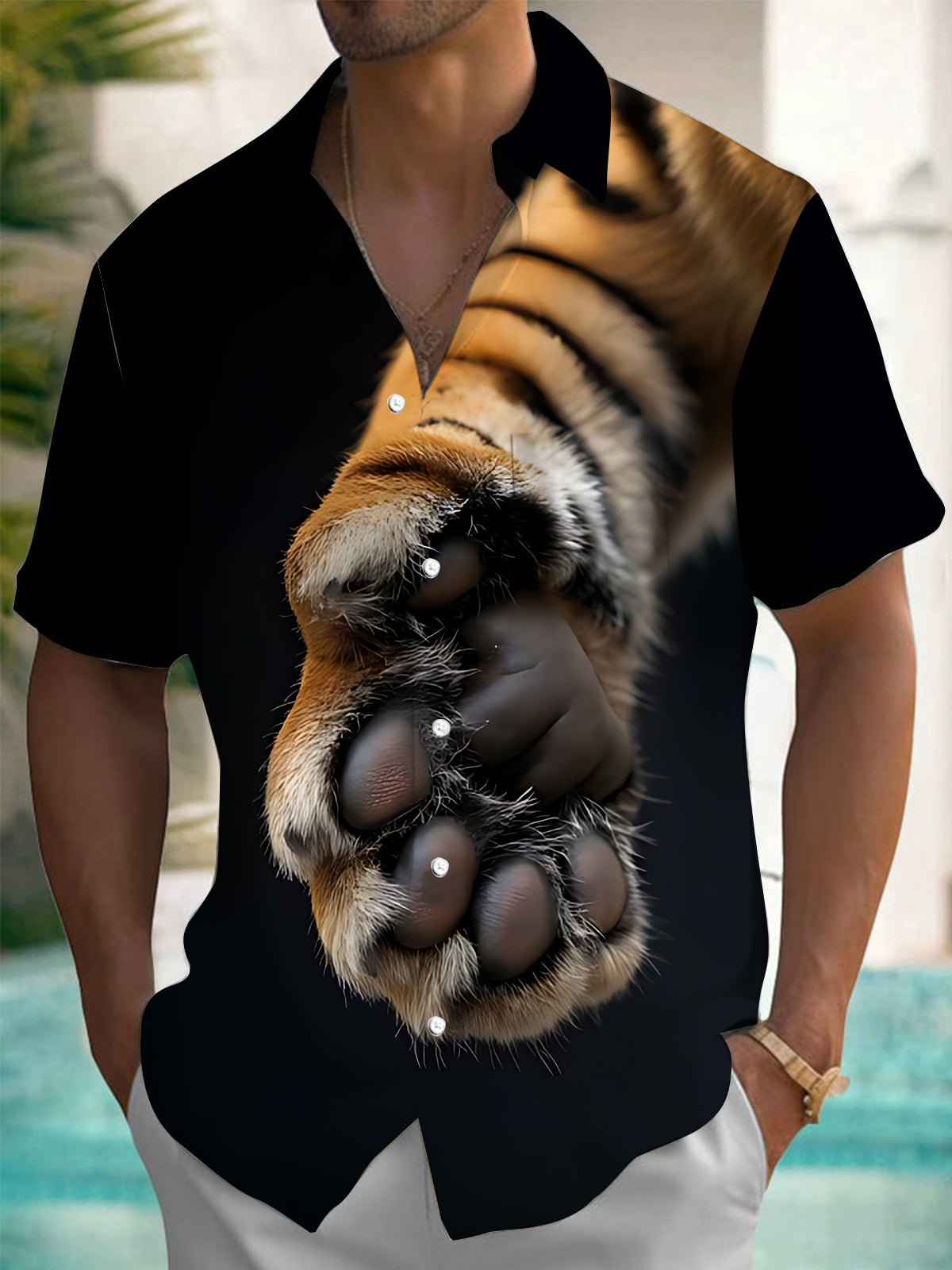 Animal Paw Print Men's Pocket Short Sleeve Shirts