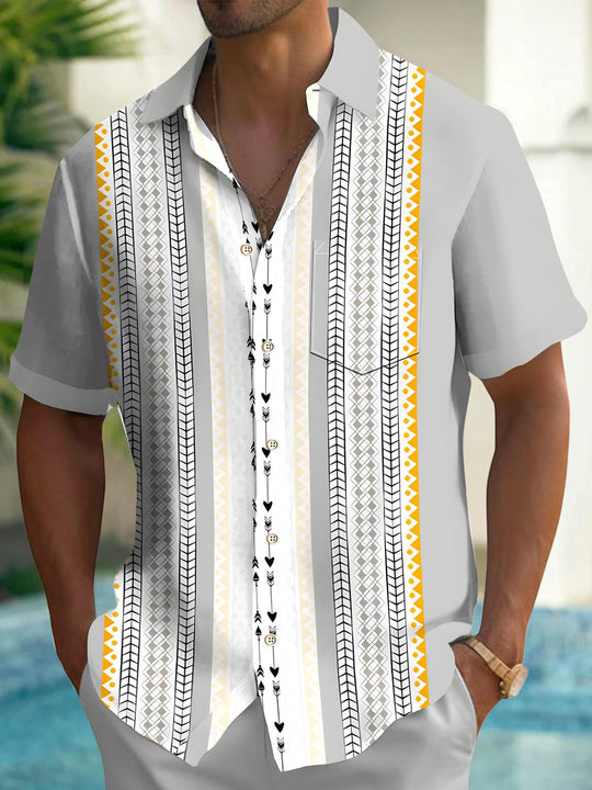 Men's geometric pocket short sleeve shirt front view