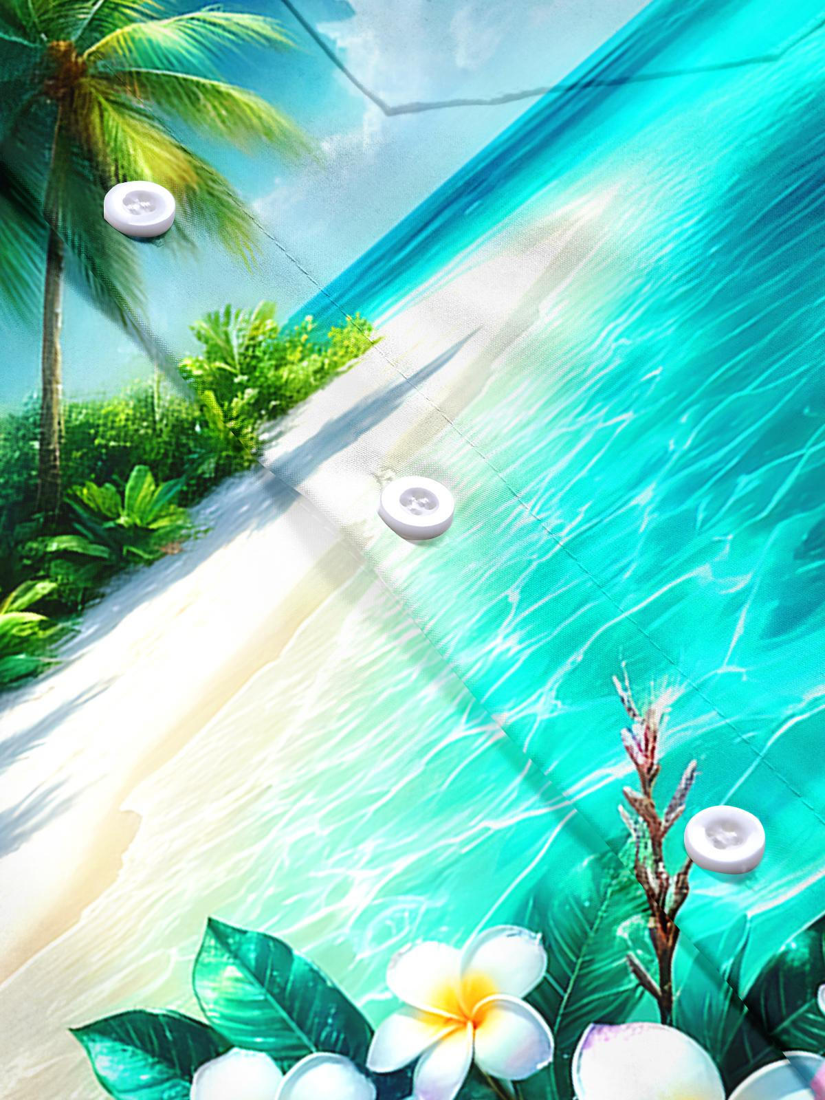 Hawaiian Coconut Tree Floral Men's Pocket Short Sleeve Shirts