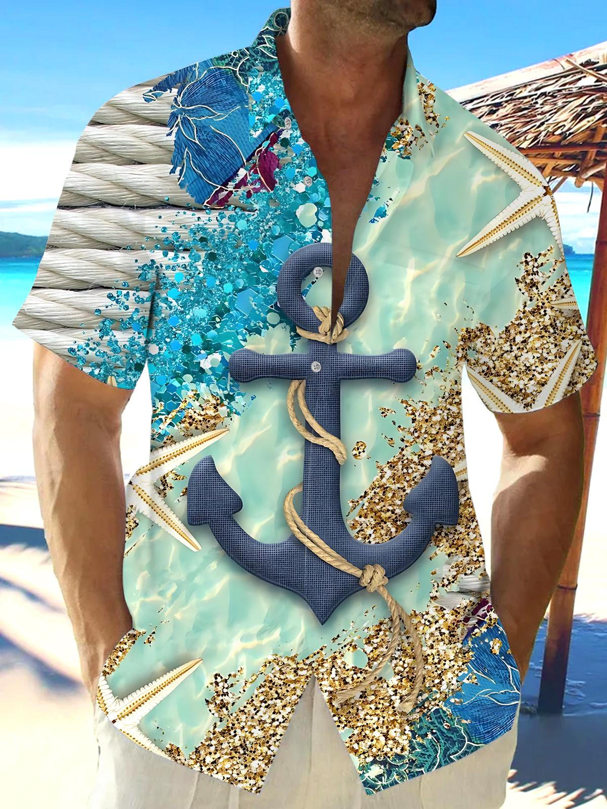 Anchor Print Men's Pocket Short Sleeve Shirts