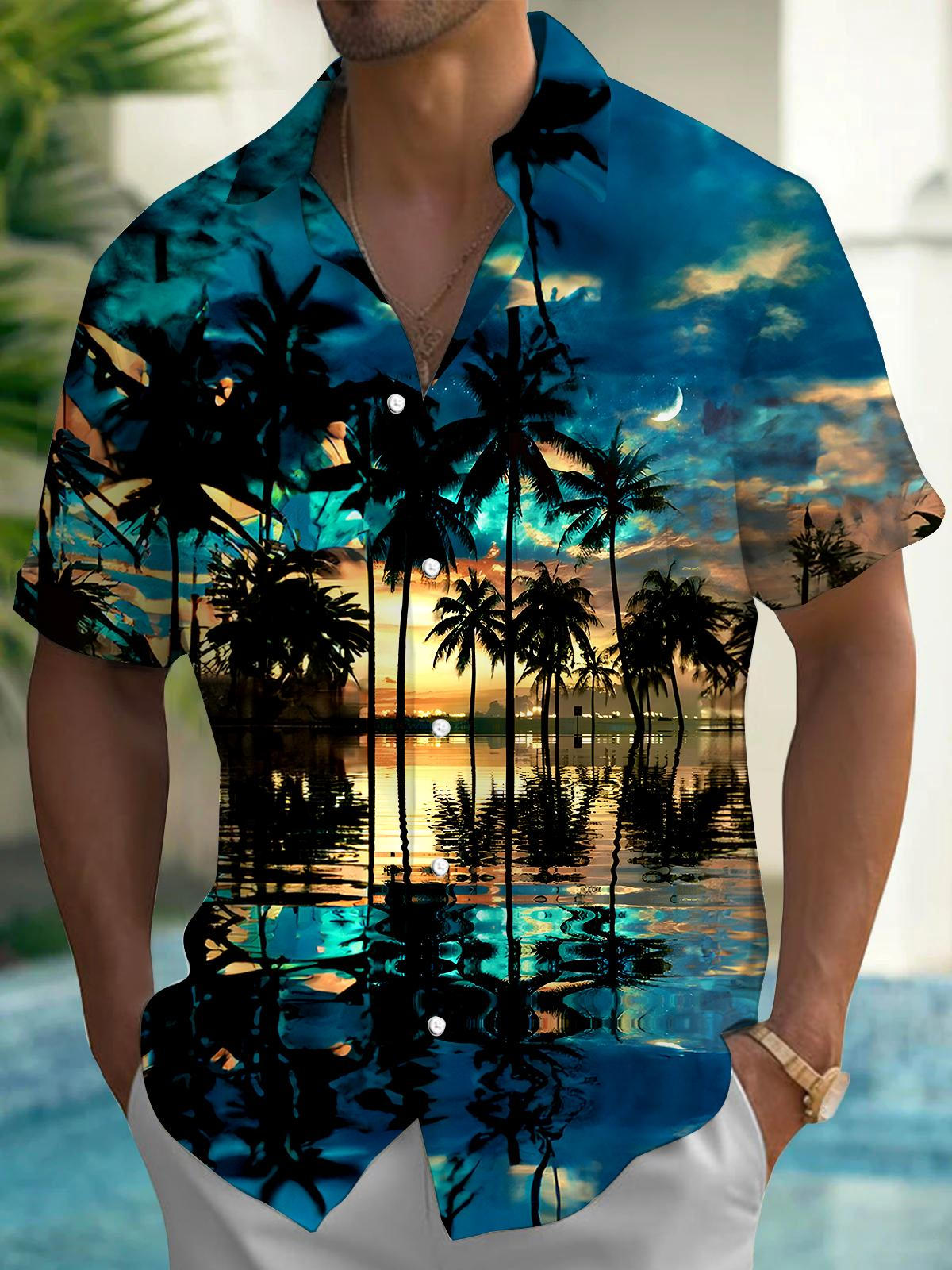 Coconut Tree Men's Pocket Short Sleeve Shirts