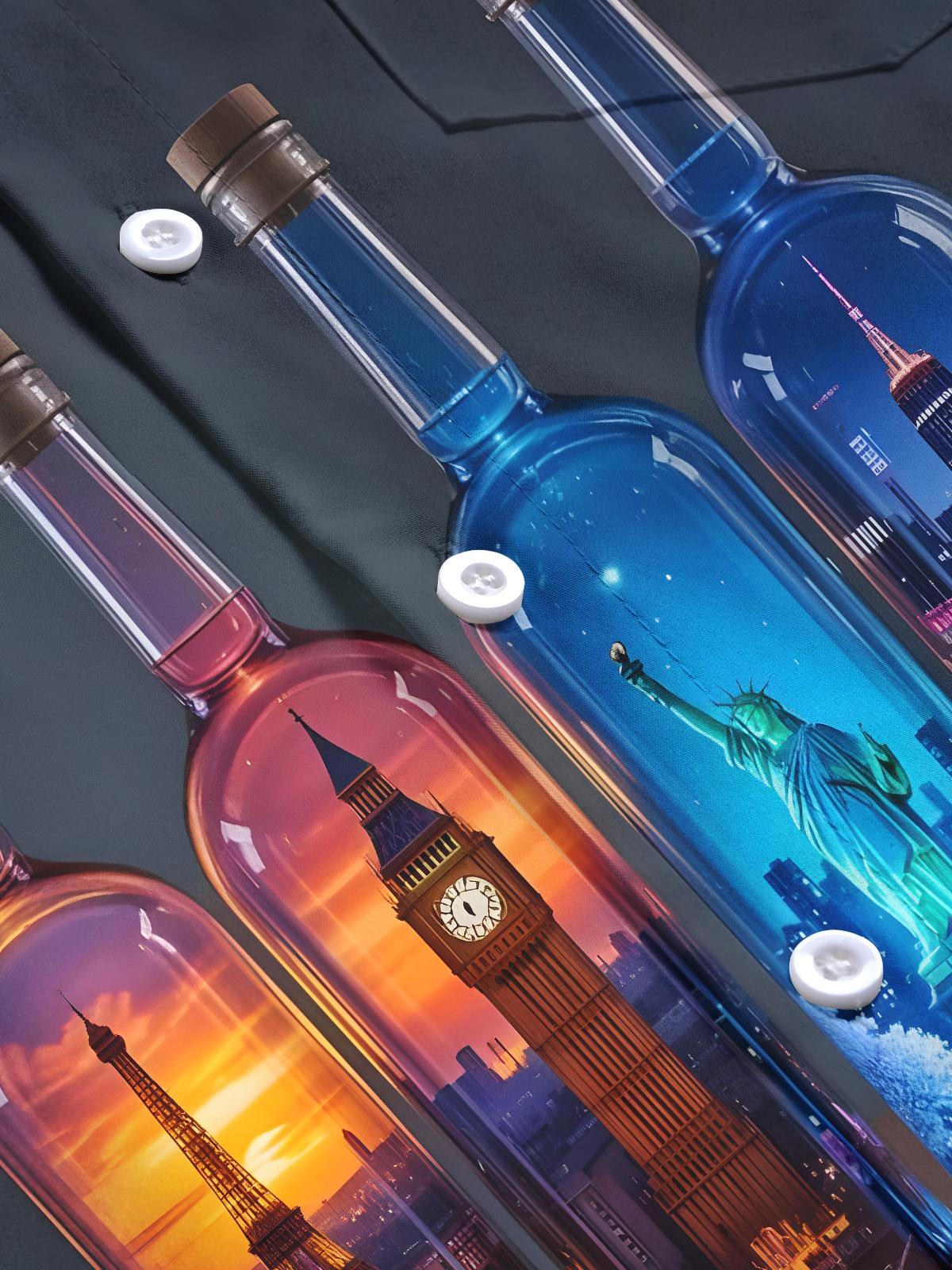 Bottle Place Famous Scenic Spot Men's Pocket Short Sleeve Shirts