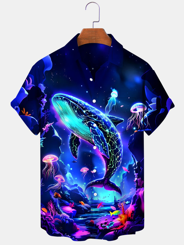 Hawaiian Whale Men's Pocket Short Sleeve Shirts