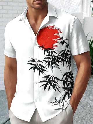 Men's bamboo print pocket short sleeve shirt front view