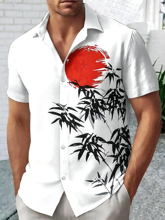 Men's bamboo print pocket short sleeve shirt front view
