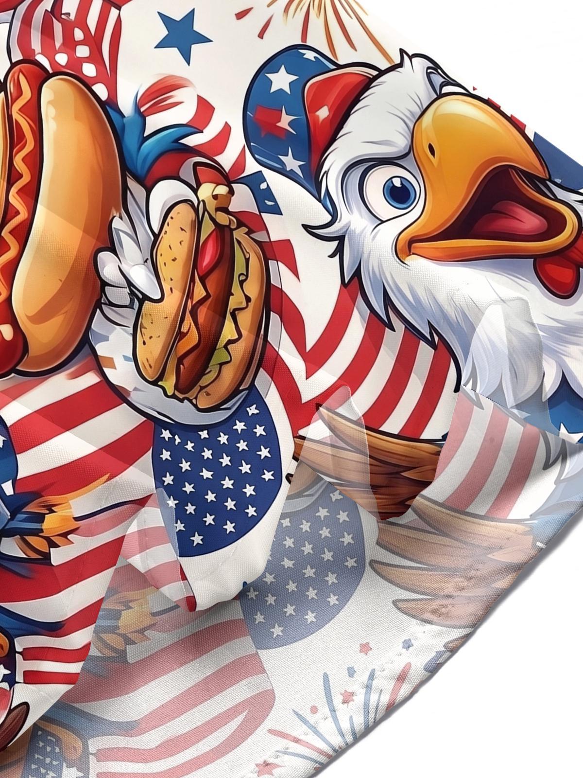 Fun Independence Day Cartoon Eagle With Hot Dogs & Burgers Men's Pocket Short Sleeve Shirts