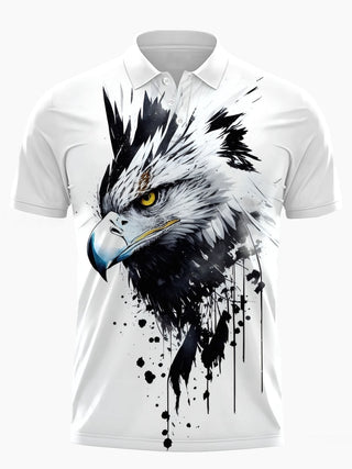 Men's eagle print short sleeve polo shirt front view