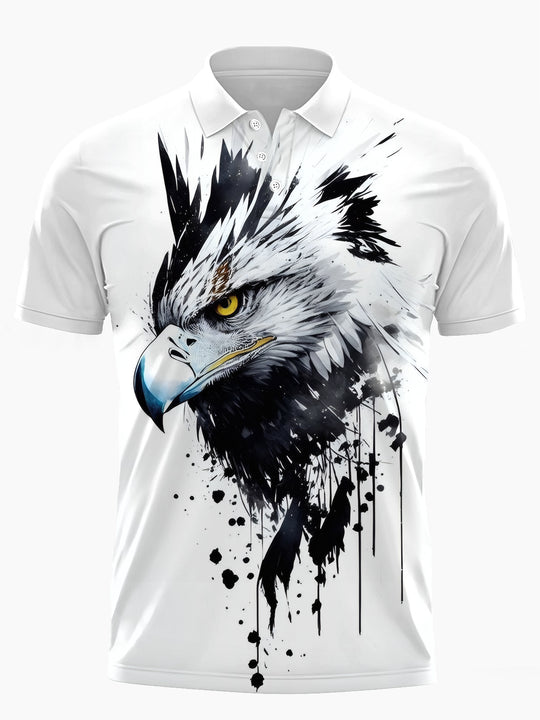 Men's eagle print short sleeve polo shirt front view
